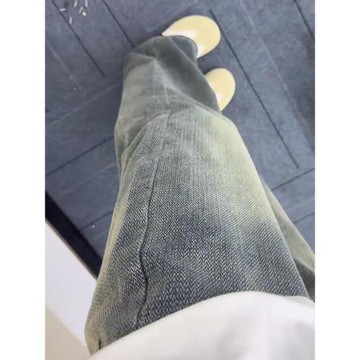復古藍星空紋牛仔褲男夏季薄款垂感褲子cleanfit抽繩松緊腰闊腿褲