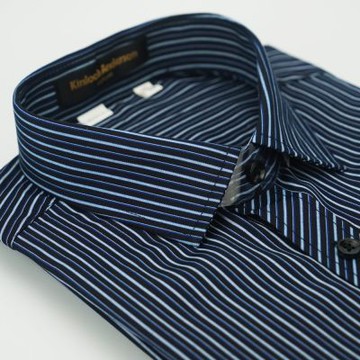 金安德森 黑底白條紋門襟斜紋窄版長袖襯衫fast