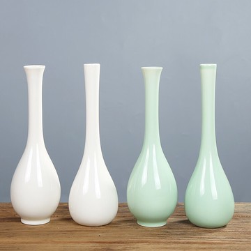 白瓷玉凈瓶花插長頸瓶細口桌面青瓷小花瓶觀音瓶陶瓷擺件供佛禪意