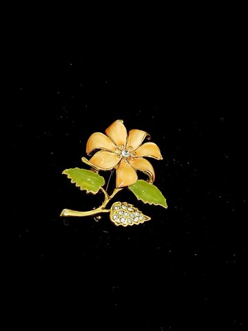 vintage jewelry  SFJ 金邊琺瑯花卉 別針 胸針