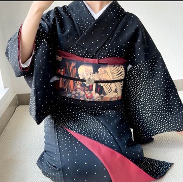 預繫式定型名古屋帶-浮世繪風: 千葉古內裏 瀧夜叉姫與骷髏妖