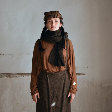 黑色 羊毛混紡 雙層拼接圍巾