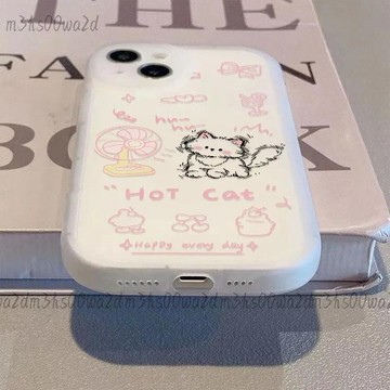 ins粉色英文貓咪蘋果16/15/14手機殼iPhone13/12/11軟殼xs/xr簡約
