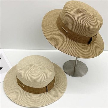 【巴黎精品】現貨+預購 渡假草帽高級法式遮陽帽名媛防曬帽禮帽草編帽子-法式平頂金屬標女帽子2色a1kl66