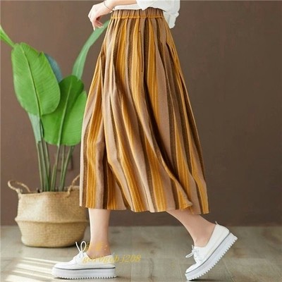 ロングスカート スカート レディース ボトムス Aラインスカート ロング丈 綿麻混 春 夏 体型カバー 通勤 Ol カジュアル おしゃれ 春コーデ ストライプ リネン風 通販 Lineポイント最大get Lineショッピング
