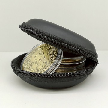 紀念幣硬幣收納包 錢幣收藏盒禮品盒 圓形盒帶拉鏈小巧掌上便攜盒