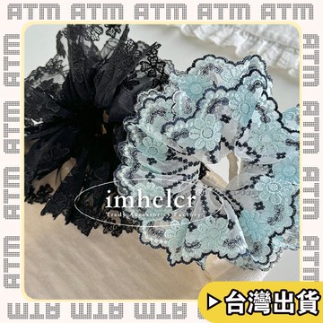 🔥臺灣出貨🔥可開發票✅輕飾時光韓國新款刺繡藍花蕾絲髮圈~芭蕾風氣質溫柔氛圍感丸子頭花髮飾女