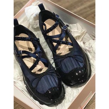 松糕厚底珍珠水鉆芭蕾舞鞋女2024韓版學院風蝴蝶結增高單鞋低幫鞋