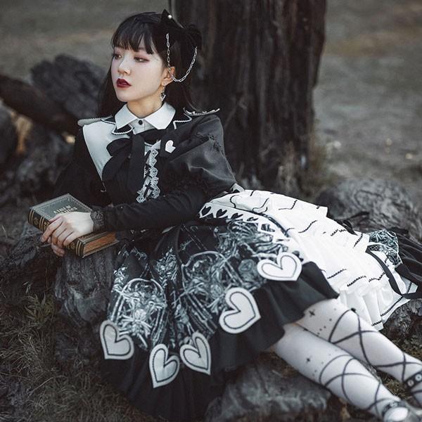 ロリータ 黒ロリ ワンピース Aライン Lolita メイド 女の子 コスプレ