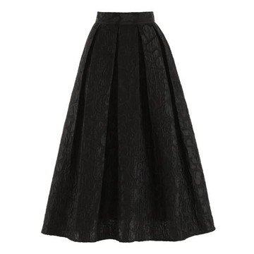 格洛麗婭  黑色提花不規則愛心中長款半身裙高腰百褶蓬蓬裙女半裙