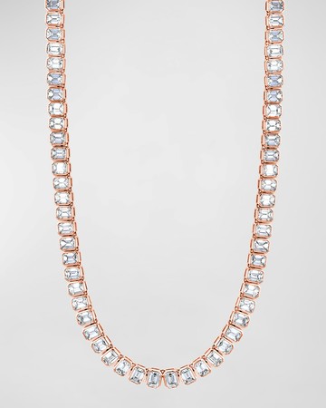 18K Gold 16" North South Bezel Set Emerald-Cut Diamond Tennis Necklace, 13.10tcw
