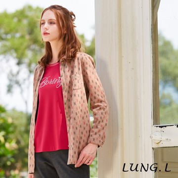 LUNG.L林佳樺 駝色滿版H字母 彈性針織長版長袖女裝襯衫LR15C