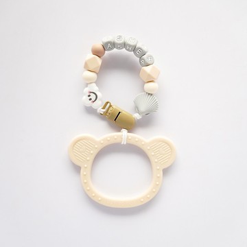 ASHER 白雲 貝殼 米色熊仔固齒器 / 客製化奶嘴鏈