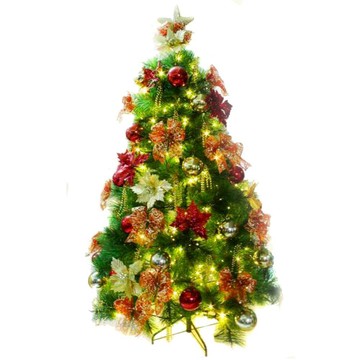 MODACore 耶誕-台灣製15尺(450cm)特級綠松針葉聖誕樹+高級聖誕花蝴蝶結系配件+100燈LED燈暖白光8串(附控制器)豪華組 飯店級(本島免運費)