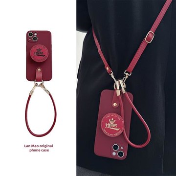 三星s24ultra手機殼s24+斜挎掛繩s23ultra背帶s23+新年款s24十s22燙金文字支架A55酒紅色A54斜跨A53女s25plus