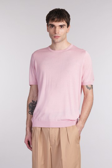 Tagliatore 0205 Josh T-shirt In Rose-pink Silk