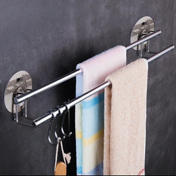 工廠直銷 免運 置物架 浴室毛巾架 收納架 壁掛架 樂貼浴室毛巾架免打孔衛生間收納粘貼式免釘輕奢雙桿晾毛巾桿掛架特惠/開立發票 售後保障 特價K1219