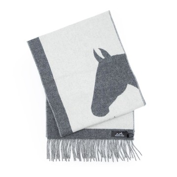 【HERMES 愛馬仕】Casaque Love Story muffler 喀什米爾雙面圍巾(藍綠)