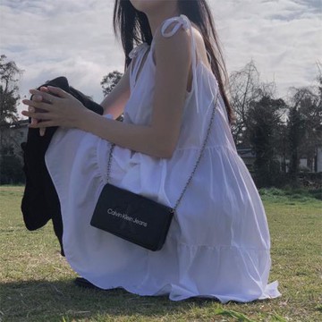 韓國chic夏季小眾法式氣質簡約休閑小個子系帶吊帶連衣裙短裙女