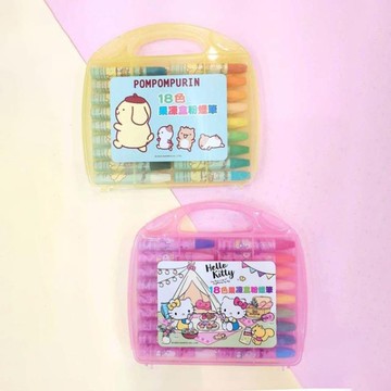 小禮堂 三麗鷗 手提盒裝18色粉蠟筆 Kitty 布丁狗