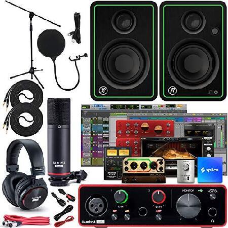 Focusrite Scarlett Solo Studio 3rd Gen USB Audio Interface and Recording Bundle with Monitors (Pair), Microphone Stand, 8mm TS Cable (2-Pack), and Pop