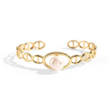 RJ New York 俏皮豬鼻子淡水珍珠開口手鐲(2色可選)