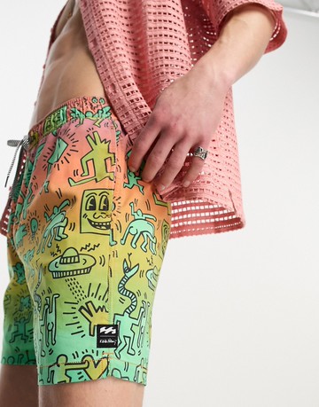Billabong X Keith Haring bash layback swim shorts in multi