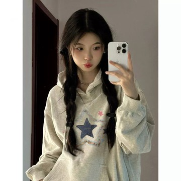 免運  美式復古 連帽衛衣女 長袖T恤  oversize 大碼顯瘦  慵懶風 加絨刷毛 外套帽t 大學t 春秋款