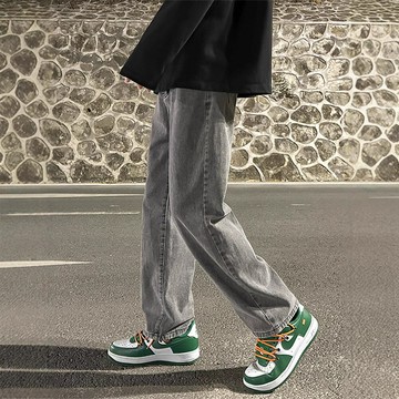 煙灰色牛仔褲男寬松闊腿褲子男士春季新款港風ins潮牌直筒長褲男鑫弘-衣錦男裝