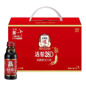【福利品】活蔘28D高麗蔘活力飲 100毫升 X 20瓶(效期:2026/11)
