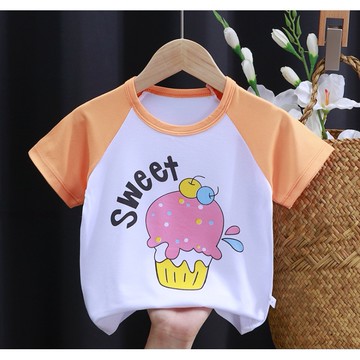 韓版童裝 撞色T恤 中小童可愛T恤 兒童卡通T恤 男女童T恤短袖T恤卡通T恤春夏季T恤季男童T恤女童T恤兒童夏季短袖