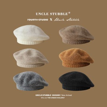 日系簡約純色馬海毛女生貝雷帽