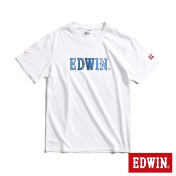 EDWIN 男裝 紅標 仿布紋LOGO短袖T恤-米白色
