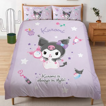 KUROMI 酷洛米 磨毛卡通 床包 + 枕套2件  雙人加大  酷洛米妝酷女孩 紫色
