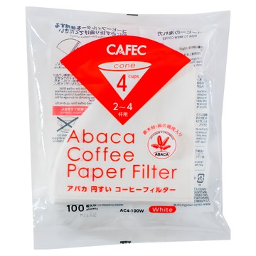 CAFEC ABACA 麻纖維錐形濾紙 2~4杯份 白色  100張  1包