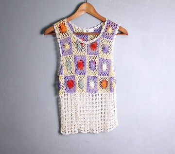 FOAK古著 復古色塊鉤花背心