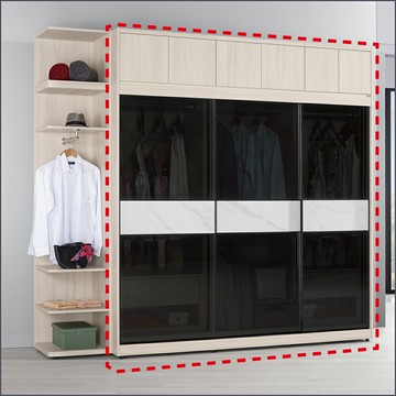 7尺被櫥式鋁框推門衣櫥黑玻璃(衣櫥+被櫃) 收納衣櫃 滑門衣櫥 【149B110012】Leader傢居館149-A213+A214+A210