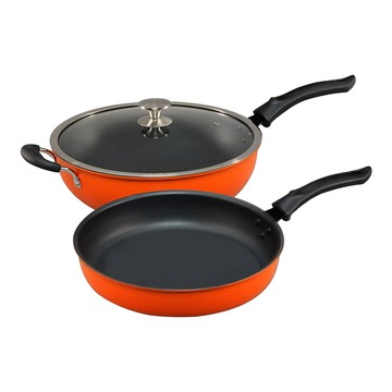 巧藝鍋航鈦備長炭遠紅外線不沾炒鍋-33cm-含蓋x1支+平底鍋-32cm-無蓋x1支-1組