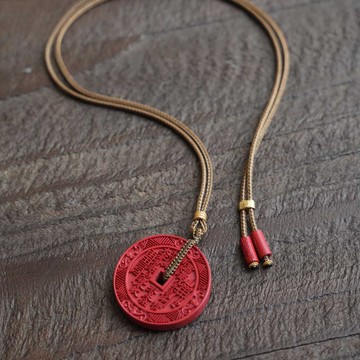 硃砂山鬼錢 復古錢幣風 長款守護吊墜 潮流配飾