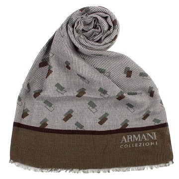 ARMANI COLLEZIONI千鳥紋幾何方塊流蘇披肩圍巾(咖啡)102809-1｜GoBrand購名牌