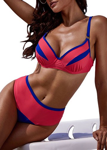 Underwire High Waist Contrast Trim Bikini Set