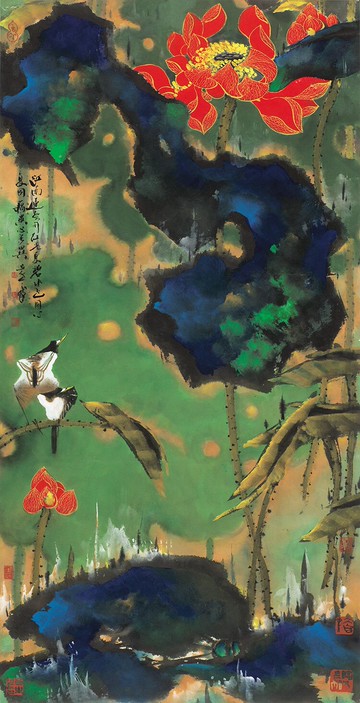 韓天衡國畫荷花水墨寫意畫藝術微噴復制畫客廳玄關裝飾畫