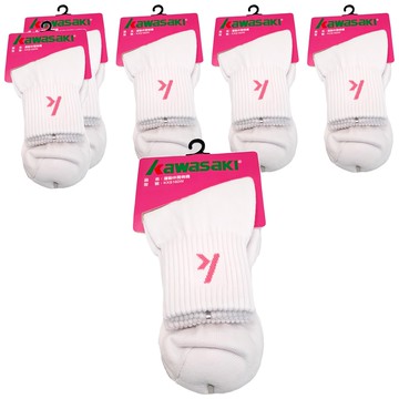 kawasaki 川崎 女襪 運動厚底呼吸襪 網羽球運動襪 Set 6雙 精梳棉85% 彈性佳不易變形 抗菌降臭  19~23cm  白色