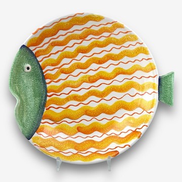 義大利手工陶-PVE維內雷漁港 魚型深盤 餐盤 沙拉盤 34.5cm