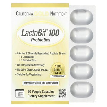 California Gold Nutrition, LactoBif® 100 益生菌素食膠囊，含 5 種乳酸桿菌和 3 種雙歧桿菌，1000 億 CFU，60 粒