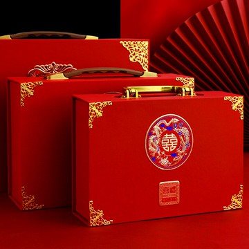 結婚慶彩禮箱訂婚禮金箱定親訂婚紅色錢箱婚禮女方陪嫁箱禮盒箱子