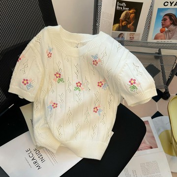 【PING'S🌞】白色 小香風 氣質 花朵 鏤空 針織衫 女 夏季 新款 小衆 設計感 百搭 寬鬆