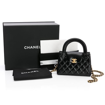 【↘特惠89折UP】Chanel Kelly Nano手提斜背包(黑金) (光滑菱格皮革提把金黑雙色鏈帶)