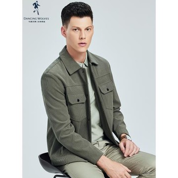 與狼共舞夾克男2024秋季新款商務休閑男裝潮流燈芯絨工裝翻領外套