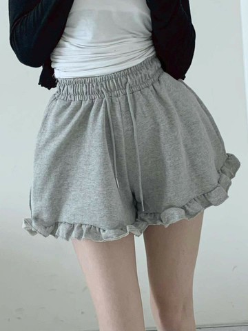 韓國東大門正品 休閒 荷葉邊 A字 寬口 瘦腿遮肉 鬆緊抽繩 短褲 熱褲